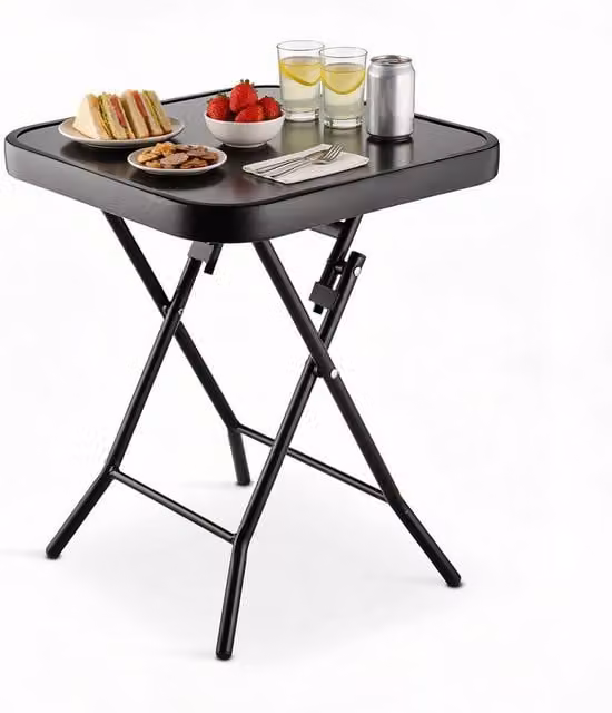 Crystals Black Folding Side Table with Glass Top for Garden and Terrace, W/D/H: 50 x 50 x 50 cm