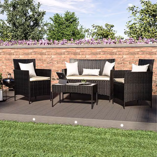 Vida Designs Modern Black Rattan Garden Furniture Set