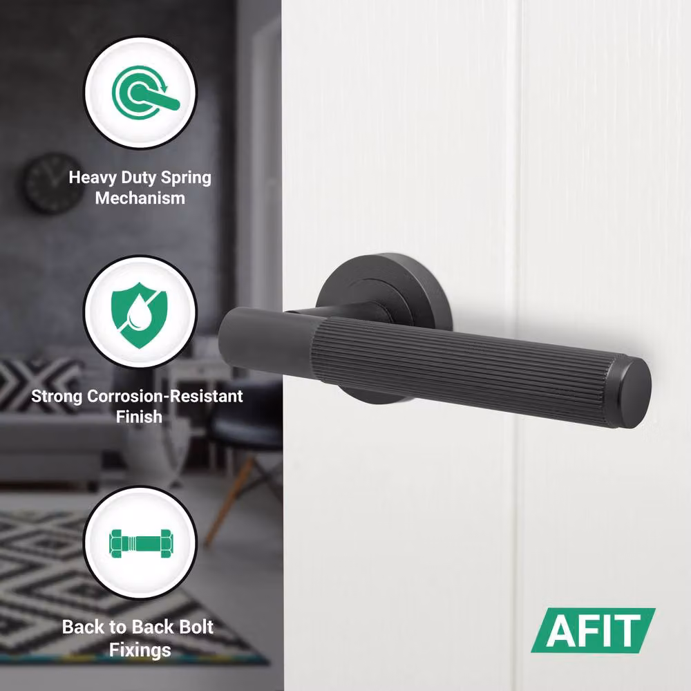 AFIT Matt Black Aluminium Door Handle Latch and Hinge Set, 4 Pack, W: 15.0 cm, H: 15.0 cm – 2