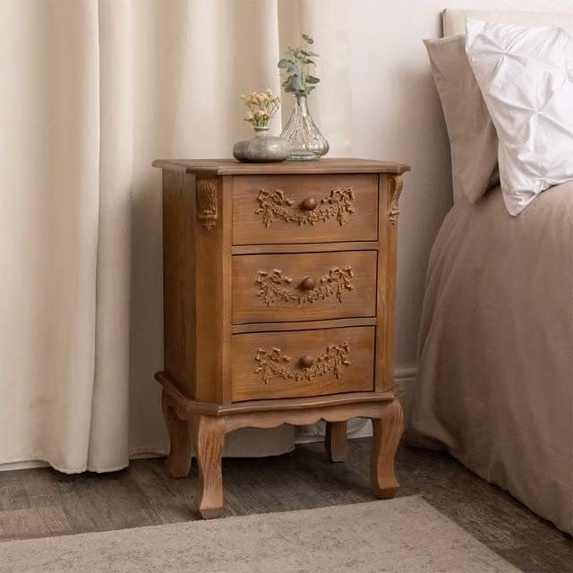 Melody Maison Pays Du Bois Range 3 Drawer Wooden Bedside Table in Brown – 1
