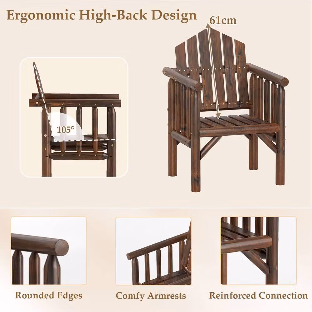 Costway Brown Wooden Outdoor Armchair for Patio and Garden – 3