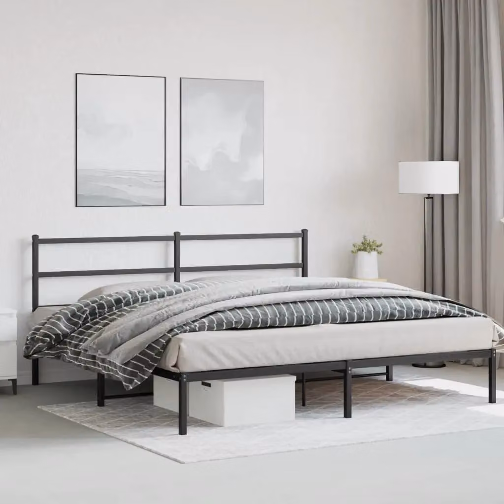 Berkfield Home Metal Bed Frame with Headboard, Black, W/D/H: 180 x 200 cm – 3