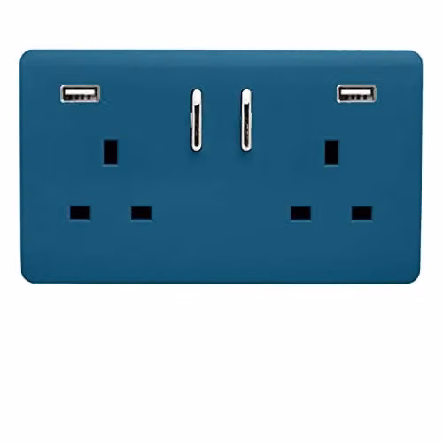 Trendi 2 Gang Flush Plastic Switched Socket Plate in Blue