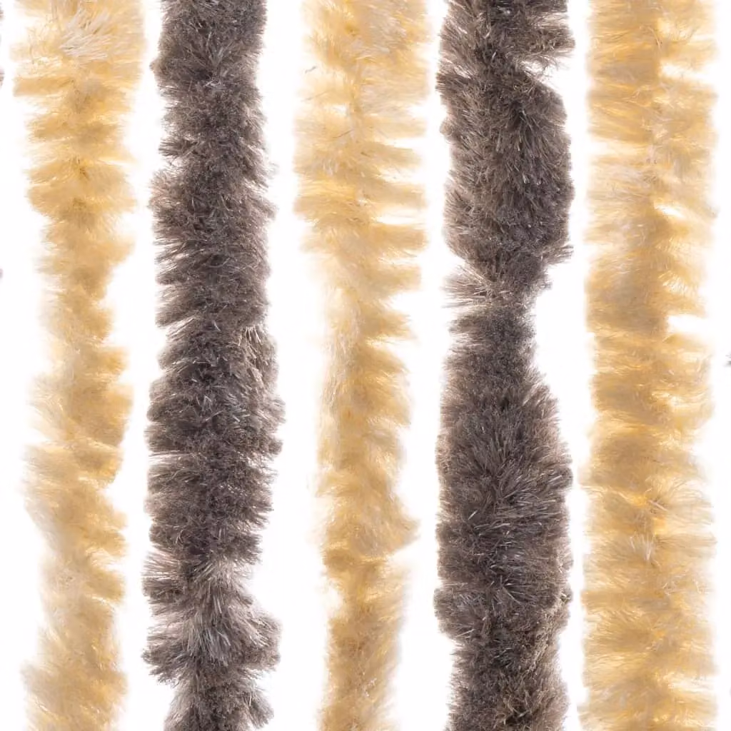 Berkfield Home Striped Chenille Fly Curtain in Dark Brown and Beige, W: 90 cm, H: 200 cm – 4
