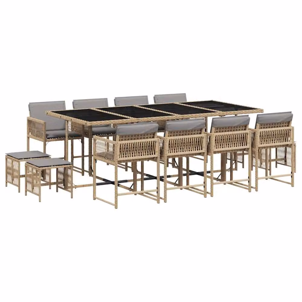 Berkfield Home 13 Piece Poly Rattan Garden Dining Set with Beige Cushions – 2