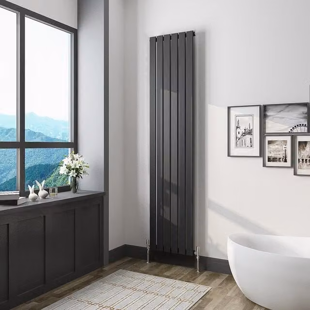 AicaBathroom Vertical Flat Panel Steel Radiator in Black, H 180 cm x W 40.8 cm x D 40.8 cm