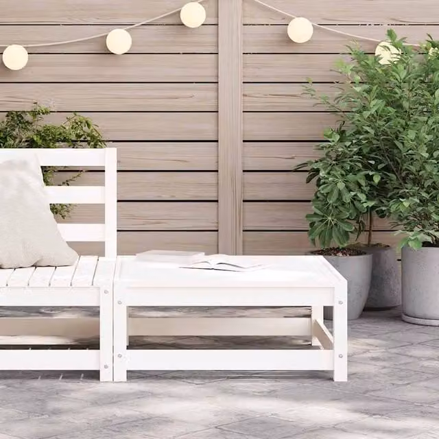 Berkfield Home Beautiful Garden Footstool in White Solid Pine, W/D/H: 70 x 70 x 30 cm
