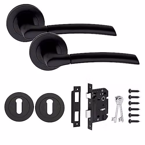 Golden Grace Indiana Door Handles with 64mm Mortise Lock Set, Matt Black