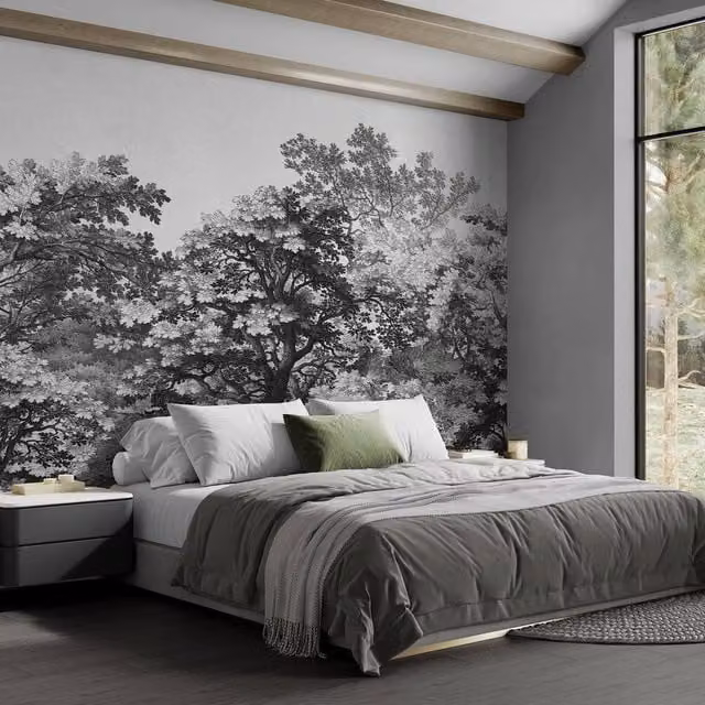 Superfresco Easy Forest Canopy Mono Print Floral Wall Mural in Black and Green, W: 3 m x H: 2.8 m – 1