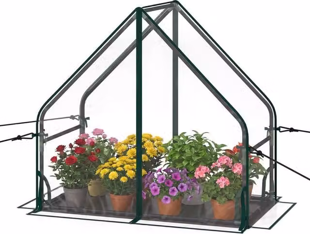 Costway Portable Mini Greenhouse with Ground Stakes and Bottom Mat, Transparent Green, W/D/H: 92 x 85 x 50 cm – 1