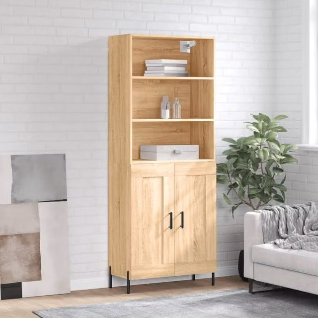 Berkfield Home Sonoma Oak Highboard in Brown, W/D/H: 69.5 x 34 x 180 cm
