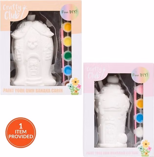 Crafty Club Paint Your Own White Ceramic Banana Cabin or Milkshake Cottage Kit