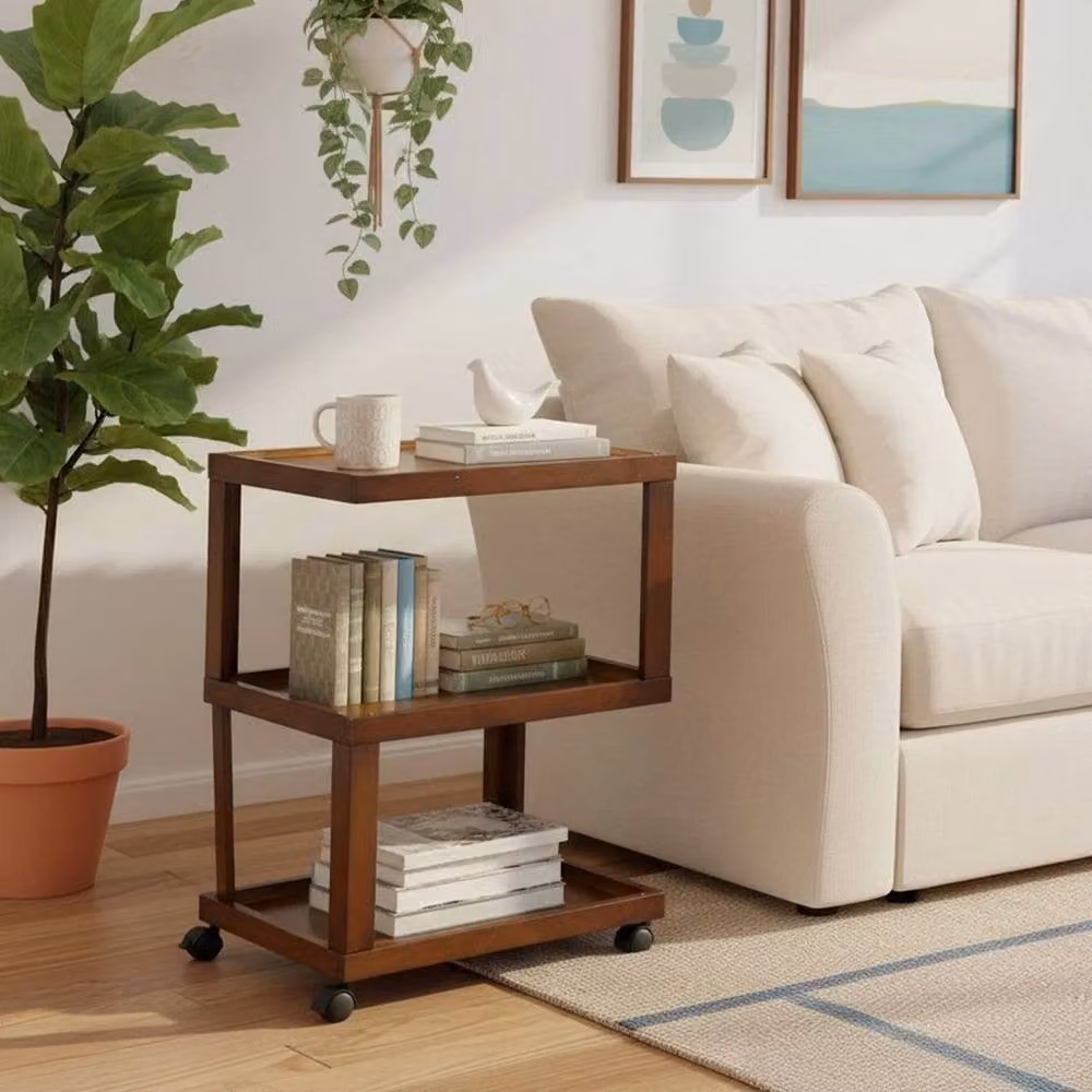 KORVIXA 02 Modern Square Bamboo and Wood Side Table in Brown – 3