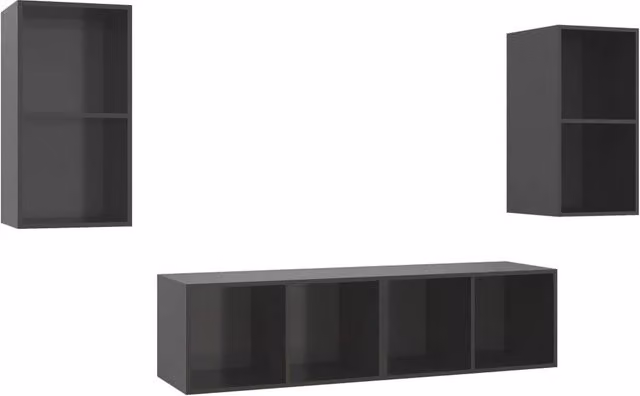 Berkfield Home Set of 4 Modern Wall-mounted Grey High Gloss TV Cabinets – 1