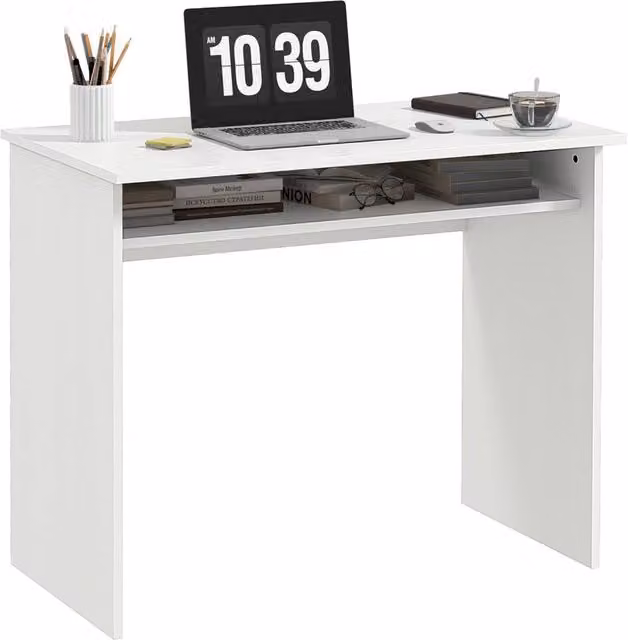 Rolipo Modern White Computer Desk with Storage Shelf W: 90 cm, D: 50 cm