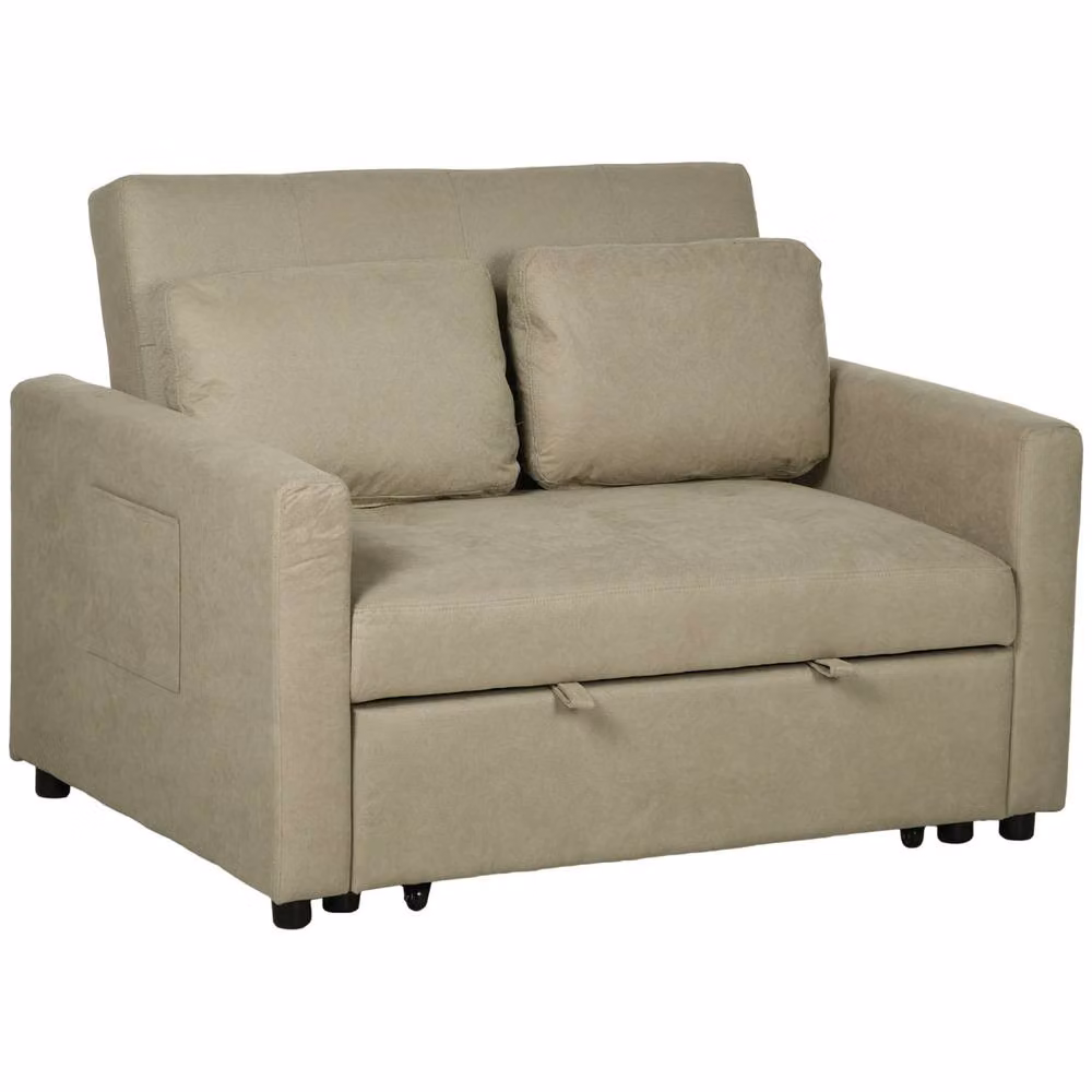 Wyld Haus Venido Loni 2 Seater Beige and Brown Fabric Click Clack Sofa Bed with Scatter Cushions and Removable Covers – 2