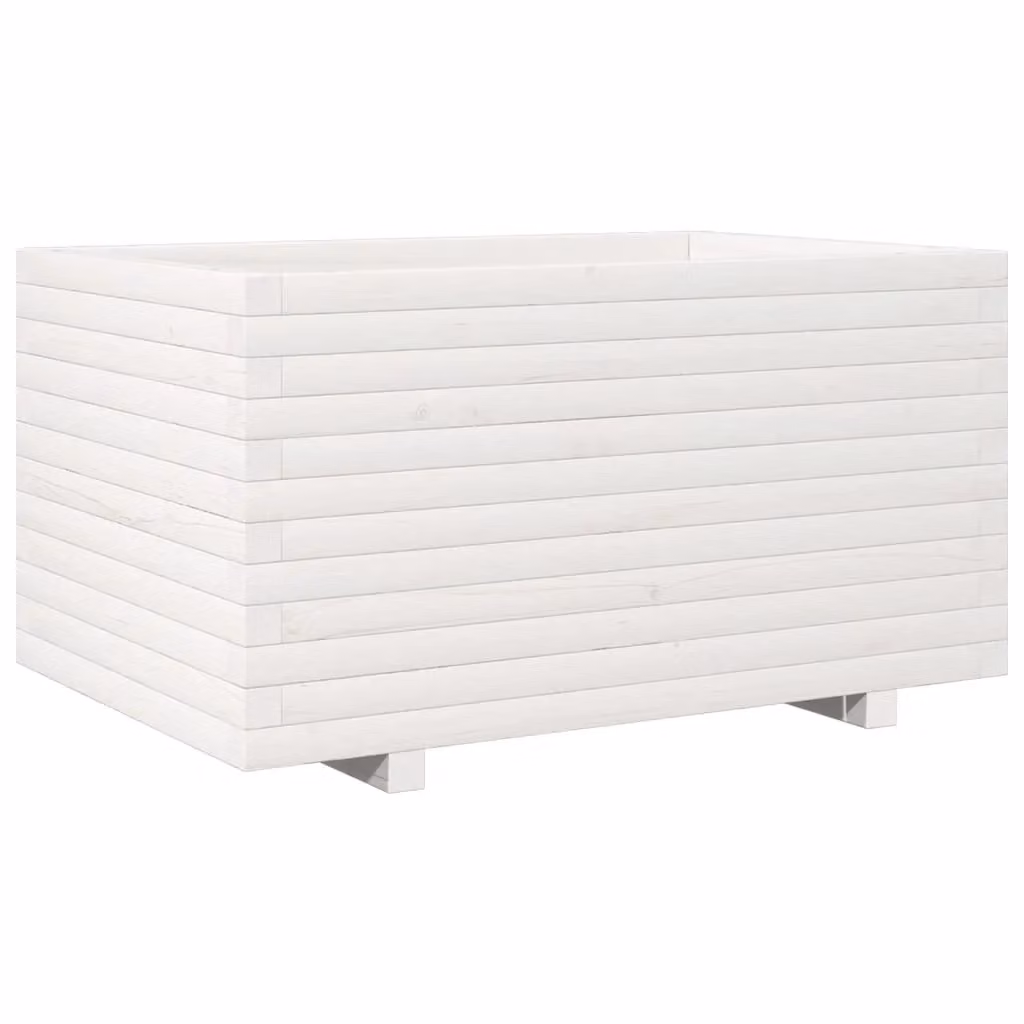 Berkfield Home White Solid Wood Pine Garden Planter Tub W: 90 cm, D: 60 cm, H: 49.5 cm – 2