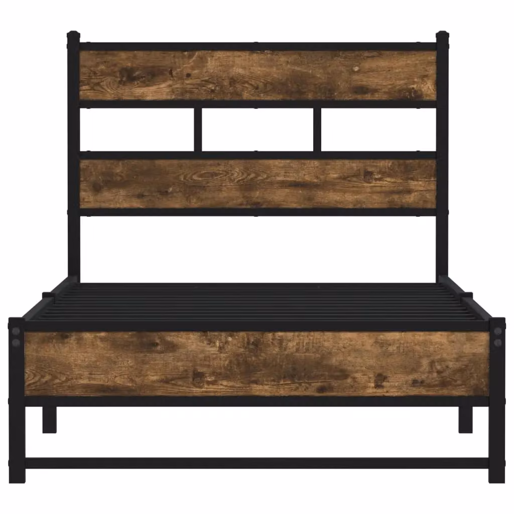 Berkfield Home Metal Bed Frame in Smoked Oak Brown, W/D/H: 90 x 200 cm – 3