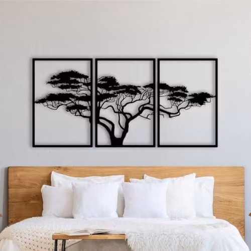 YOUR HOME RULEZ Black Metal African Tree Wall Art, W: 120 cm, H: 74 cm