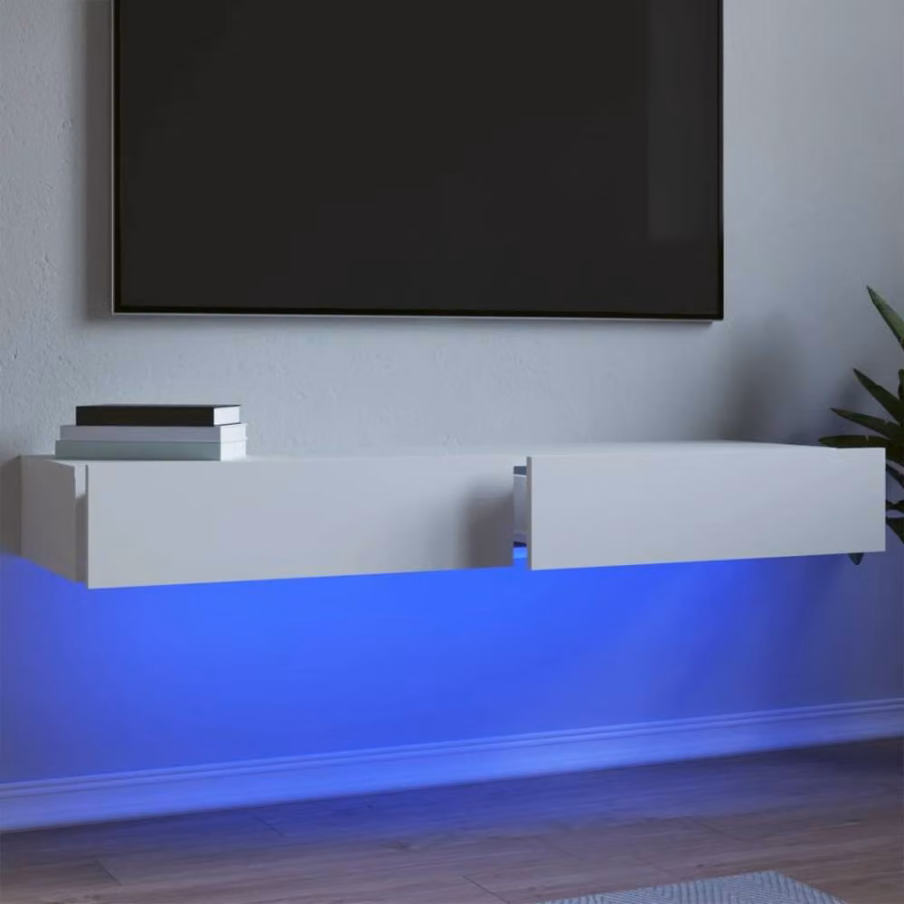 Berkfield Home Set of 2 Modern White TV Cabinets with LED Lights, W/D/H: 60 x 35 x 15.5 cm – 2