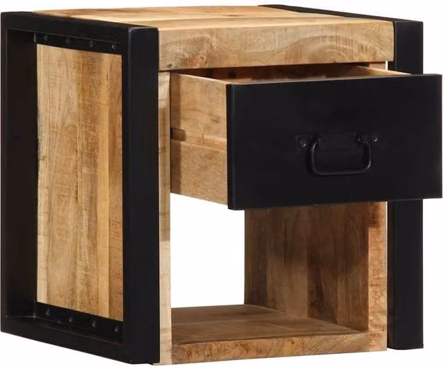 Berkfield Home Beautiful Set of 2 Rustic Mango Wood Bedside Cabinets, Brown, W/D/H: 40 x 35 x 40 cm