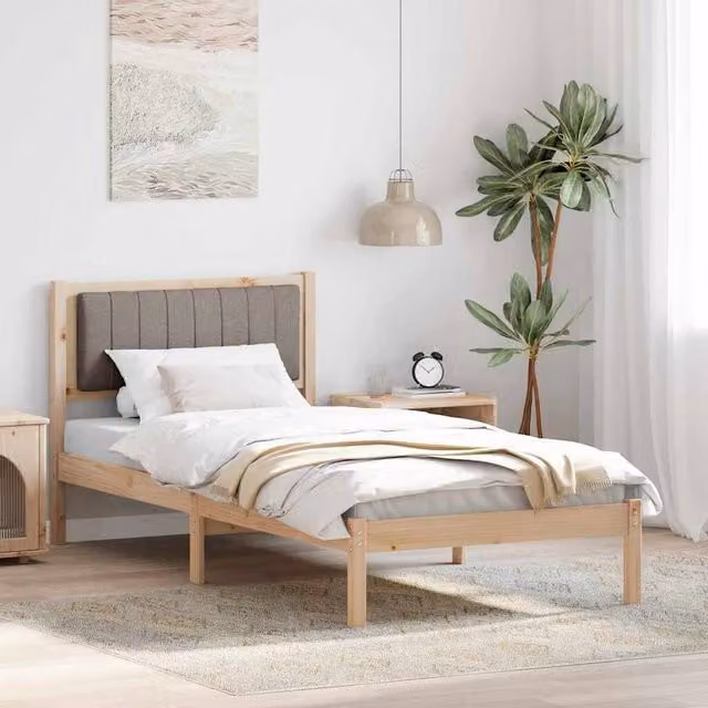 Berkfield Home Modern Upholstered Bed Frame with Headboard in Brown, W/D/H: 90 x 190 cm