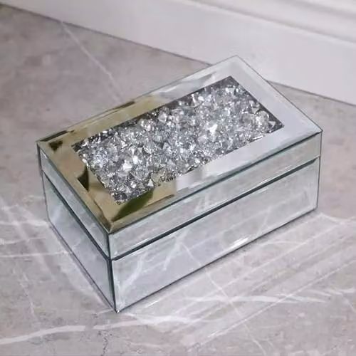 Eye on Elegance EagleWiz Silver Crush Jewel Diamante Mirrored Glass and Wood Jewellery Box Organiser, Silver and Black, W: 21.0 cm, D: 13.0 cm, H: 8.5 cm – 2