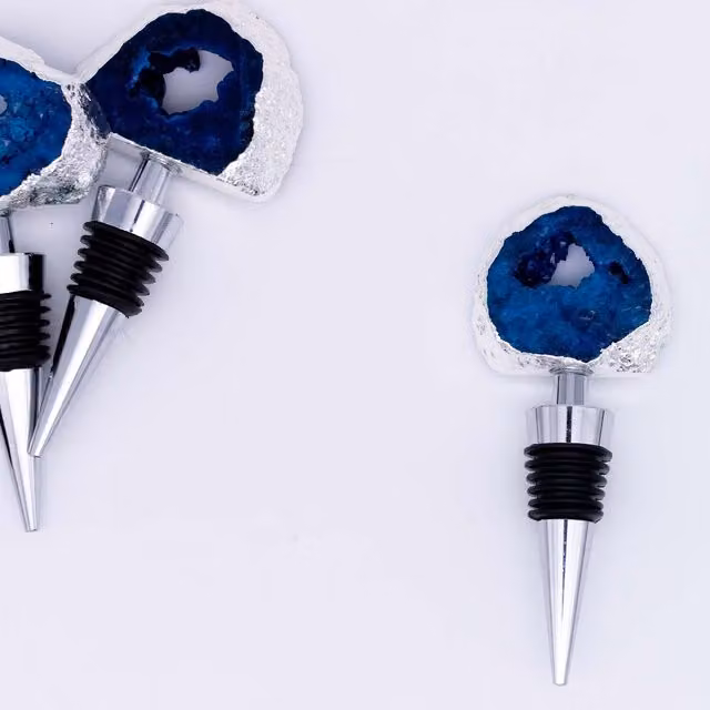 Maison Des Cadeaux Blue Agate Stone and Metal Bottle Stopper – 3