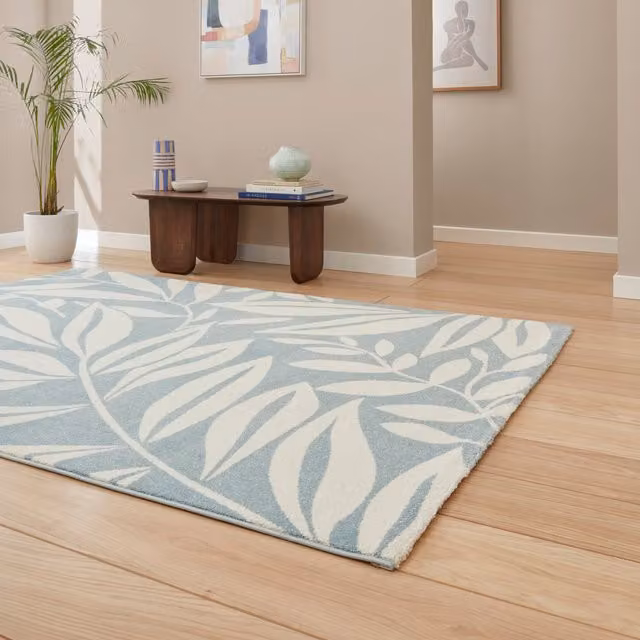 Catherine Lansfield Sorral Leaves Blue Botanical Floral Rug