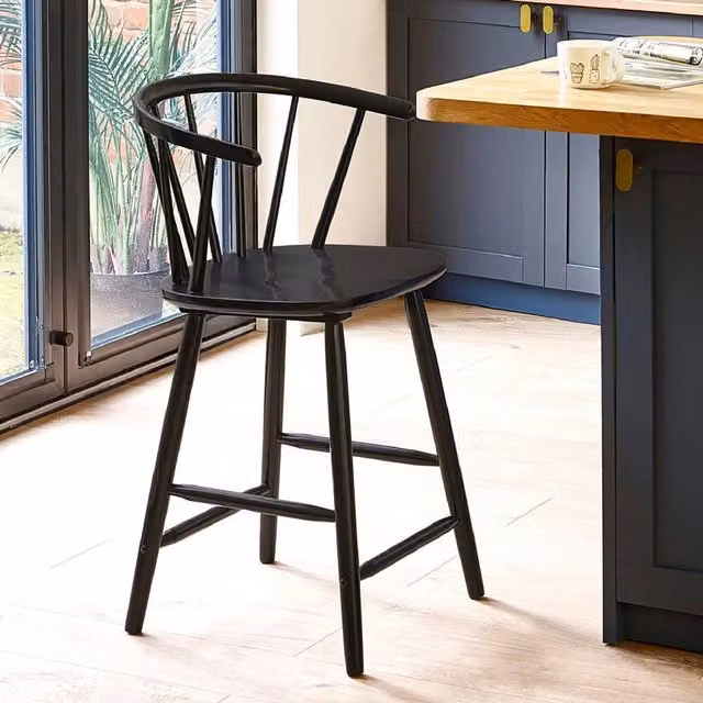 netfurniture Mayfair Black Solid Oak Wood Bar Stool