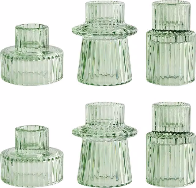 Lifeideas Set of 6 Geometric Round Glass Tealight and Taper Candle Holders in Green
