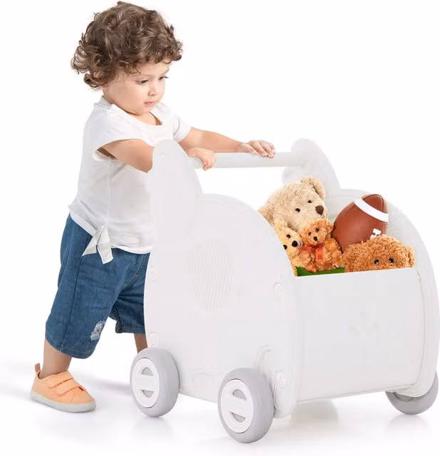 Costway 2-in-1 White Plastic Baby Learning Push Along Walker