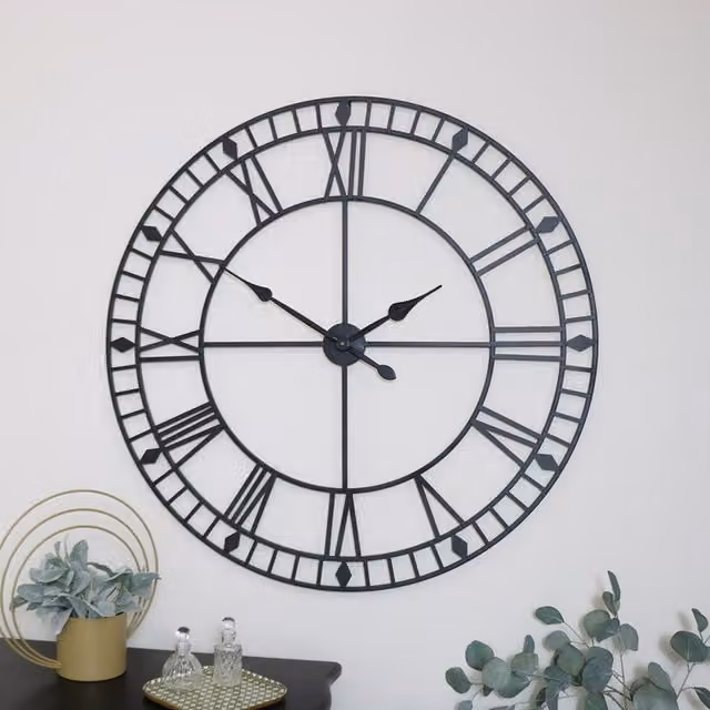 Melody Maison Extra Large Industrial Metal Skeleton Wall Clock, Black, W/D/H: 100 x 100 x 1 cm