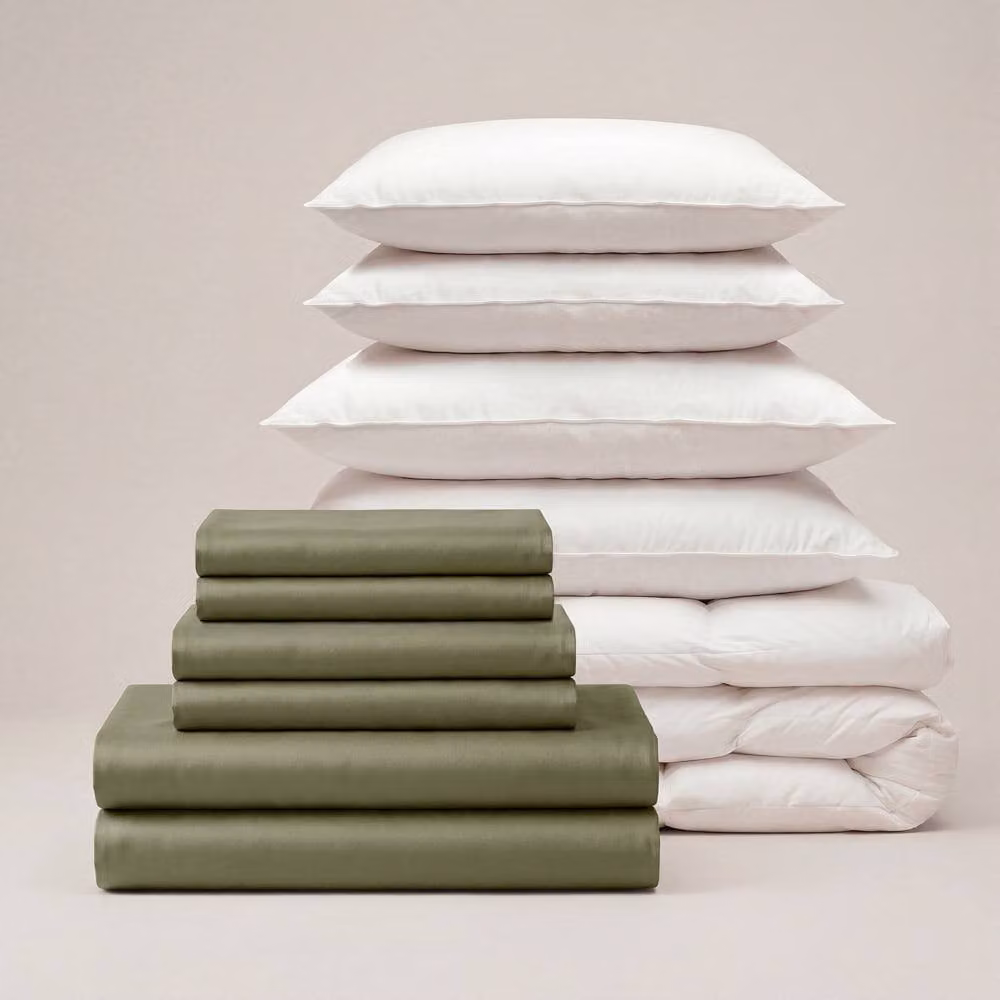 Bedable King Size 100% Cotton Sateen Bedding Bundle in Green, including Duvet Cover, Fitted Sheet, 4 Pillowcases, Duvet and 4 Pillows – 2