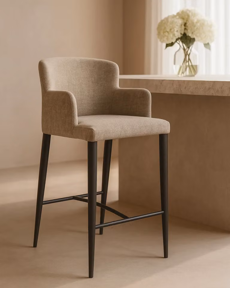 Tommy Franks Giselle Modern Upholstered Counter Stool in Green and Beige, H 97 x W 57 x D 51 cm