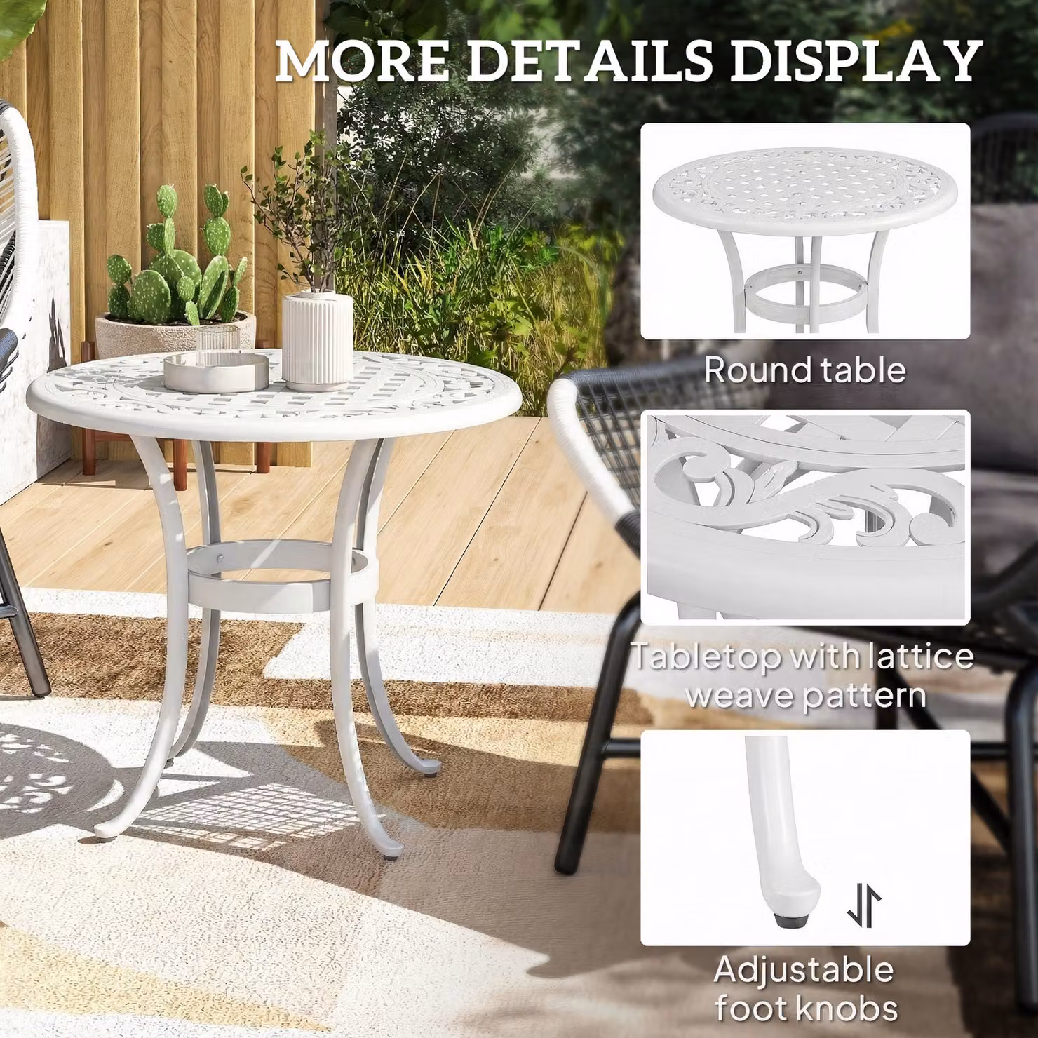 Outsunny Round Cast Aluminium Garden Table, White – 5
