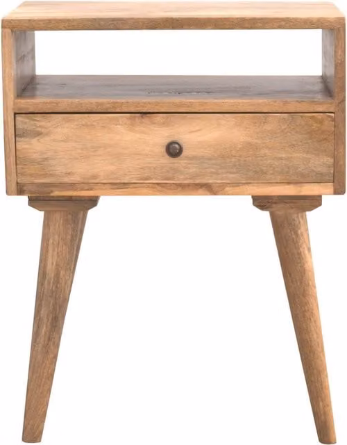 KDMK Modern Mango Wood Bedside Table with 1 Drawer and Open Slot in Brown