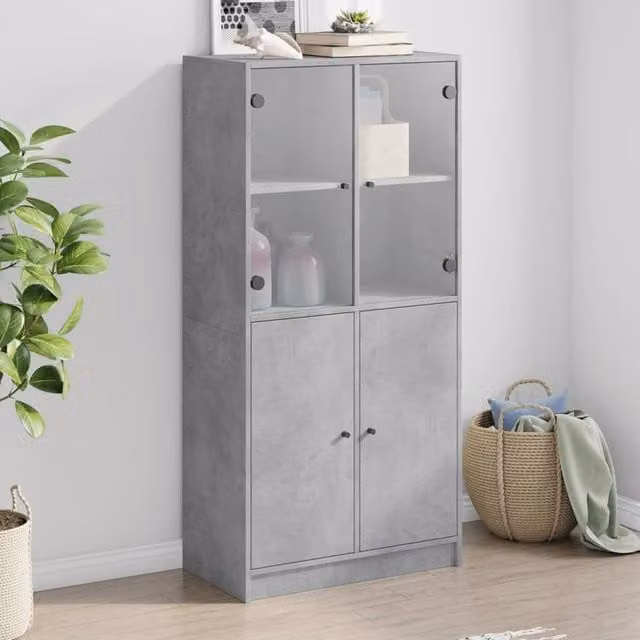 Berkfield Home Modern Highboard with Doors in Concrete Grey, W/D/H: 68 x 37 x 142 cm – 1