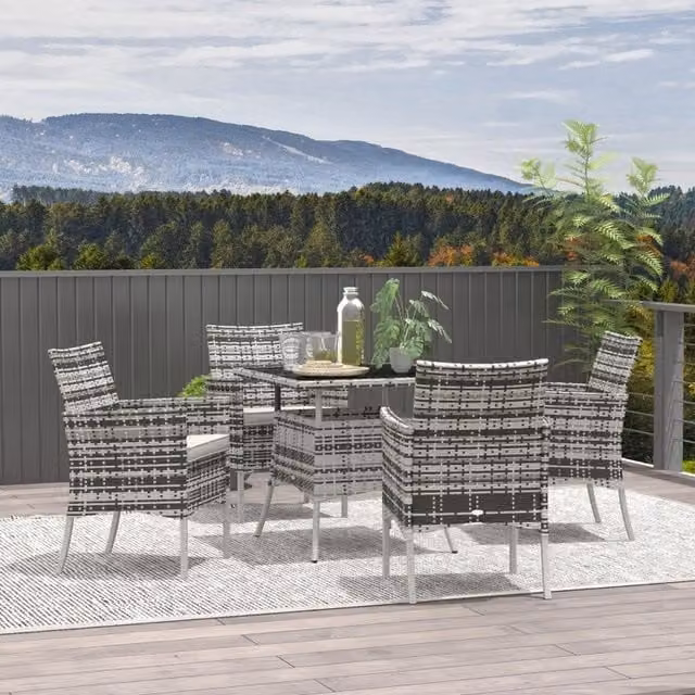 Chilli Seating Oasis Rattan Dining Set in Grey with Glass and Metal Details