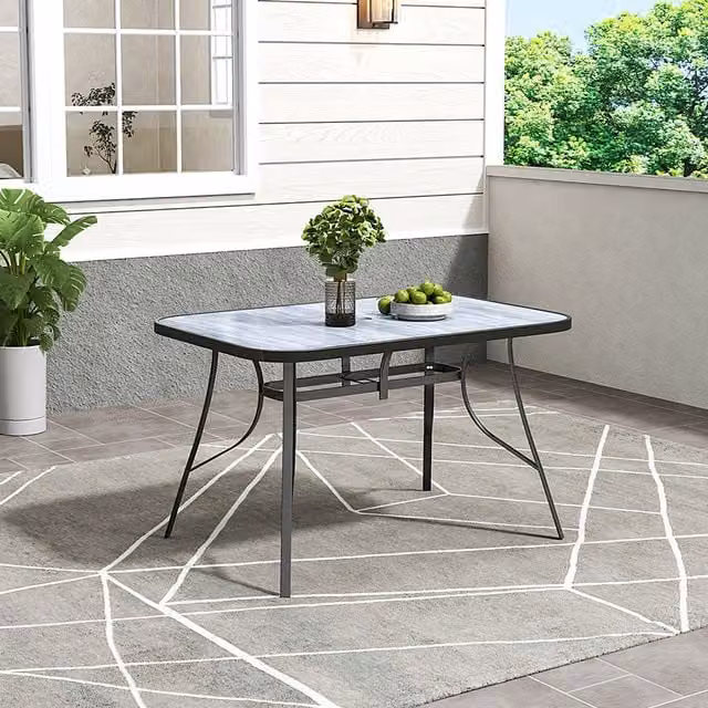 Breeins Modern Wood Effect Garden Table with Black Tempered Glass, W/D/H: 120 x 80 x 72.5 cm