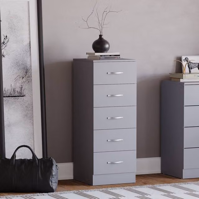 HD Designs Riano 5 Drawer Narrow Freestanding Storage Chest in Matt Grey – 1
