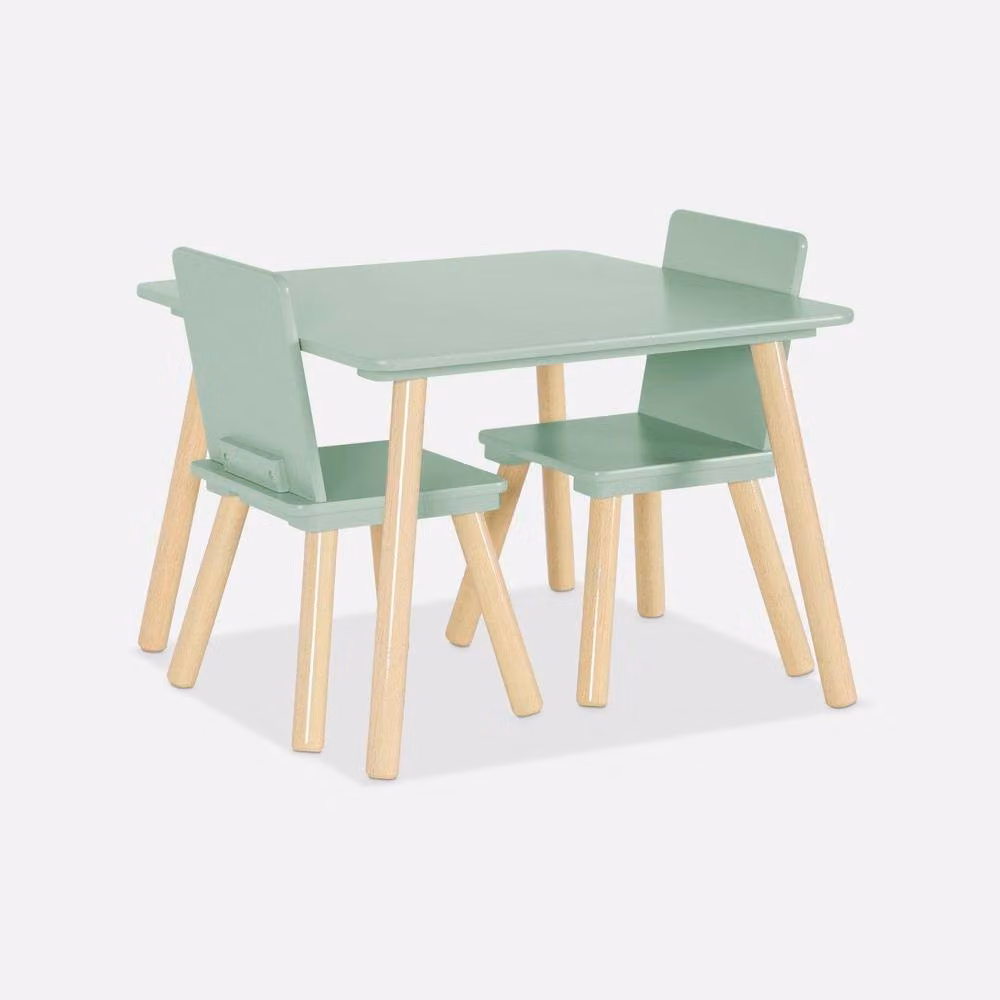Sweekeek Square Table with 2 Chairs in Green with Pine Legs, W/D/H: 60 x 60 x 43 cm – 2