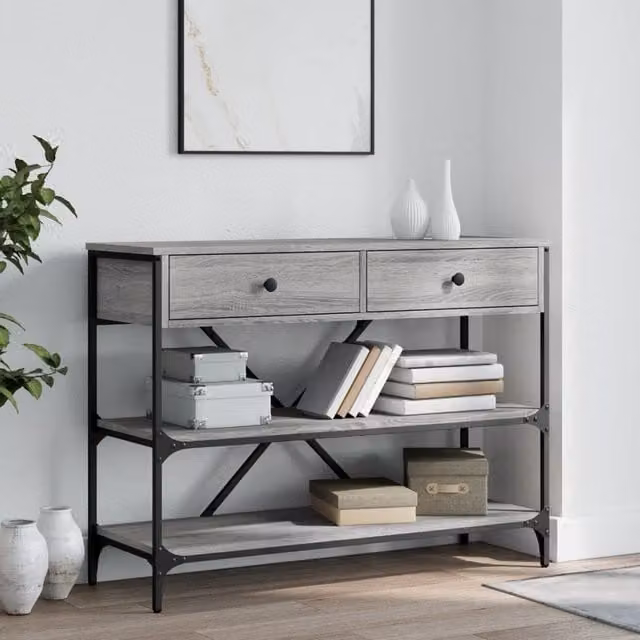 Berkfield Home Grey Sonoma Console Table with Drawers and Shelves