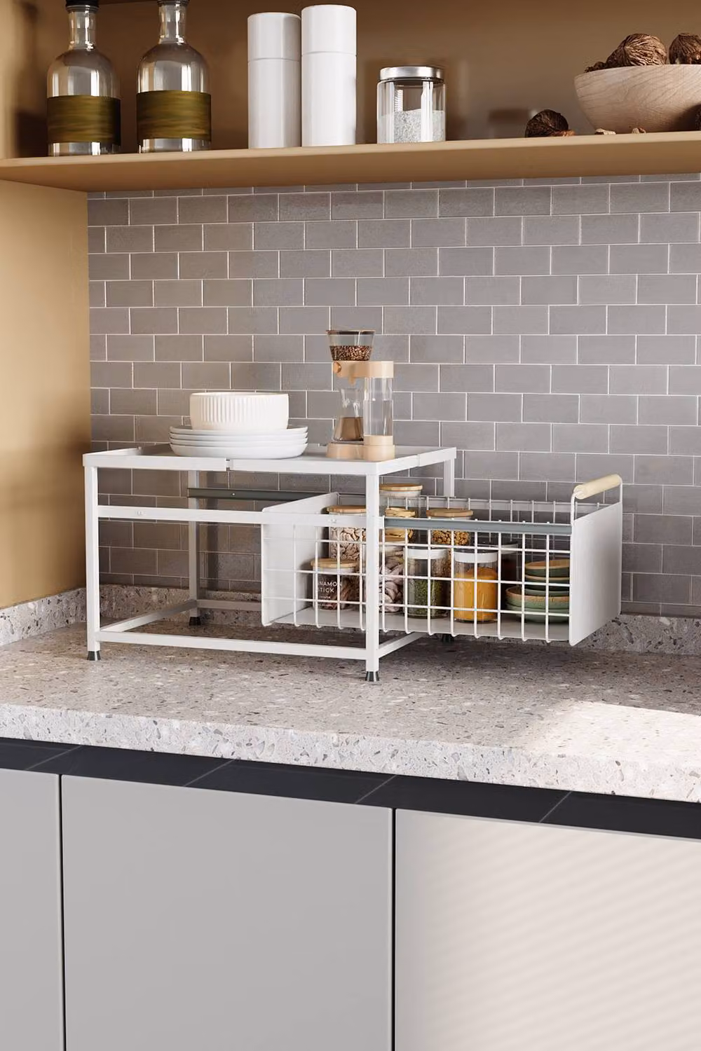 Living and Home 2-tier Metal Kitchen Pull-Out Storage Drawer Basket Organiser Spice Rack, White – 2