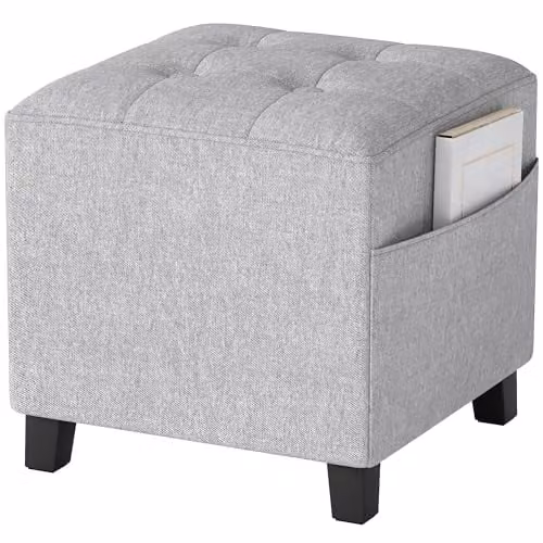 HOMCOM Small Square Fabric Ottoman Footstool in Grey, W/D/H: 35 x 35 x 35 cm