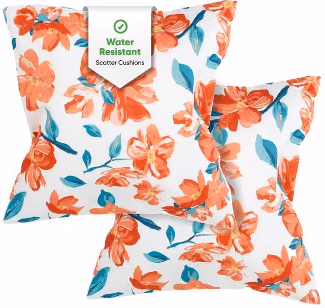 Gardenwize Pack of 2 Japanese Floral Outdoor Scatter Cushions, Red and Multicolour, W/D/H: 45 x 45 x 45 cm