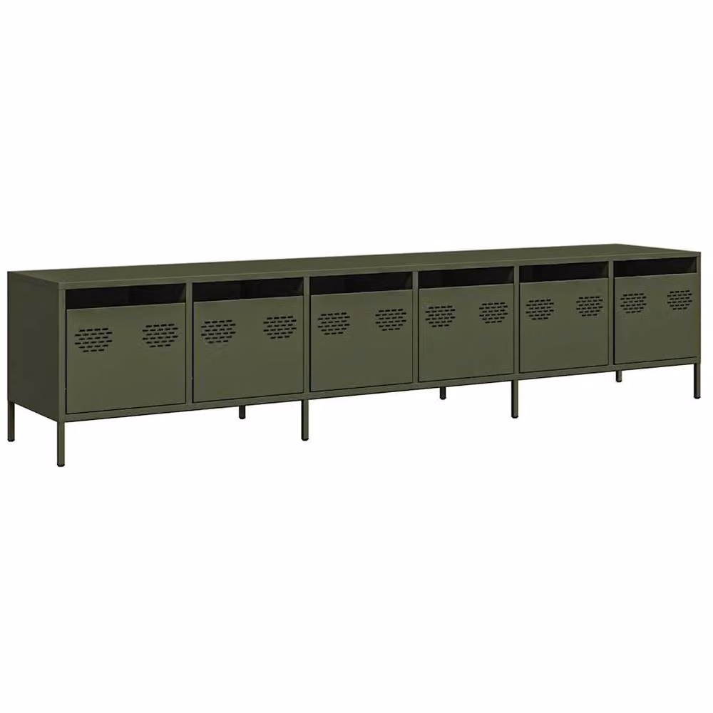 Berkfield Home Industrial TV Cabinet in Olive Green, Matt Cold-rolled Steel, W: 202 cm, D: 39 cm, H: 43.5 cm – 3