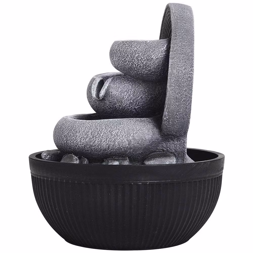 Livingandhome Grey Resin Tabletop Fountain with LED Light, W/D/H: 25.0 x 25.0 x 21.0 cm – 7