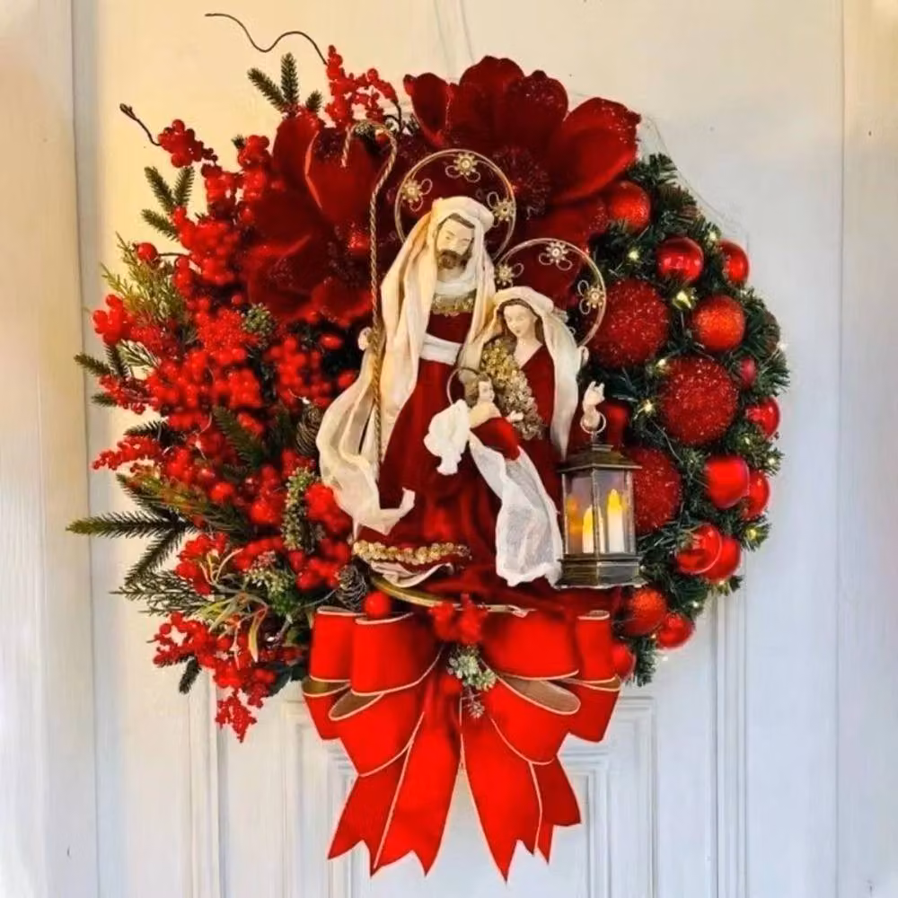 FLAVORA Red Christmas Wreath Hanging Artificial Floral Garland, W/D/H: 30 x 100 x 15 cm – 4