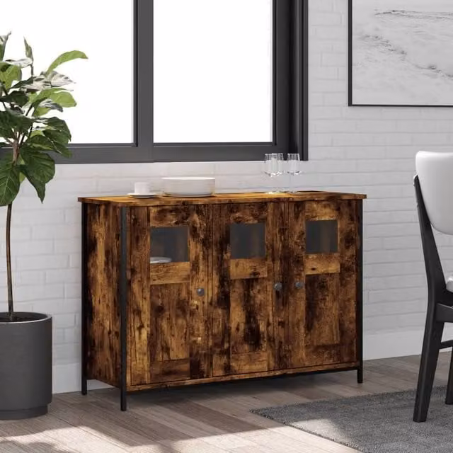 Berkfield Home Smoked Oak Sideboard in Brown, W/D/H: 100 x 35 x 70 cm